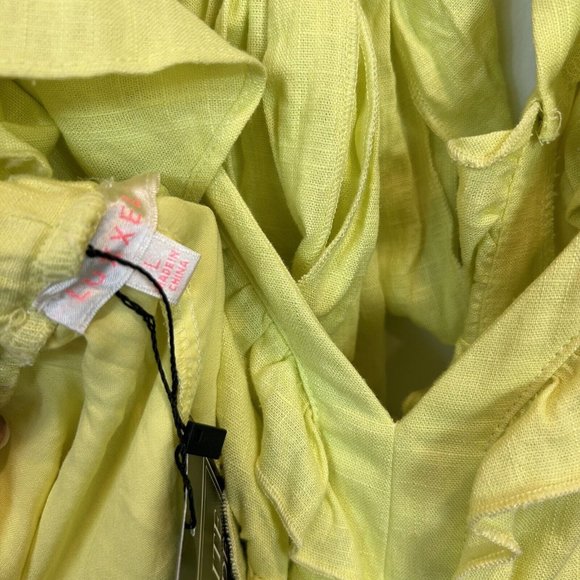 NWT Edite Mode Elegant Summer Yellow V-Neck Ruffle Cut-Out Dress Yellow Large - Picture 6 of 12